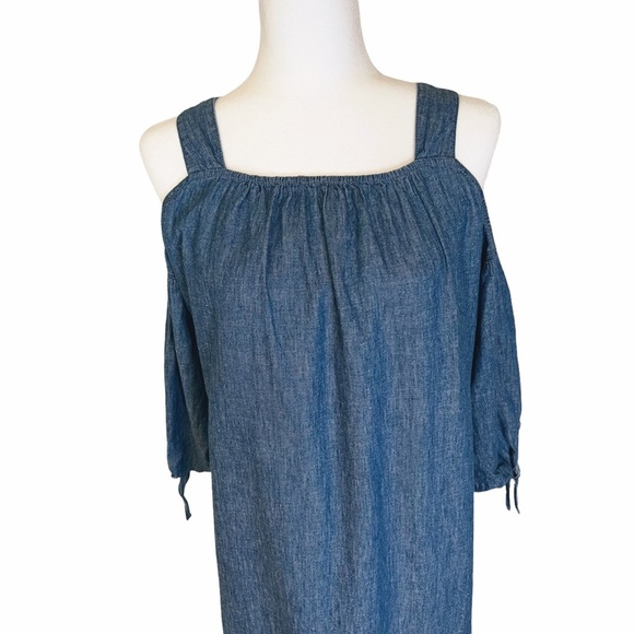 Madewell Chambray Cold-Shoulder Linen/Cotton Blend Denim Dress Size Small - Picture 6 of 9